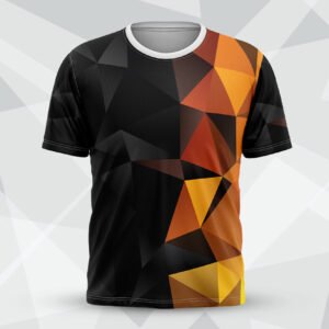 Orange Geometric Poly Round Neck T-shirt for custimization