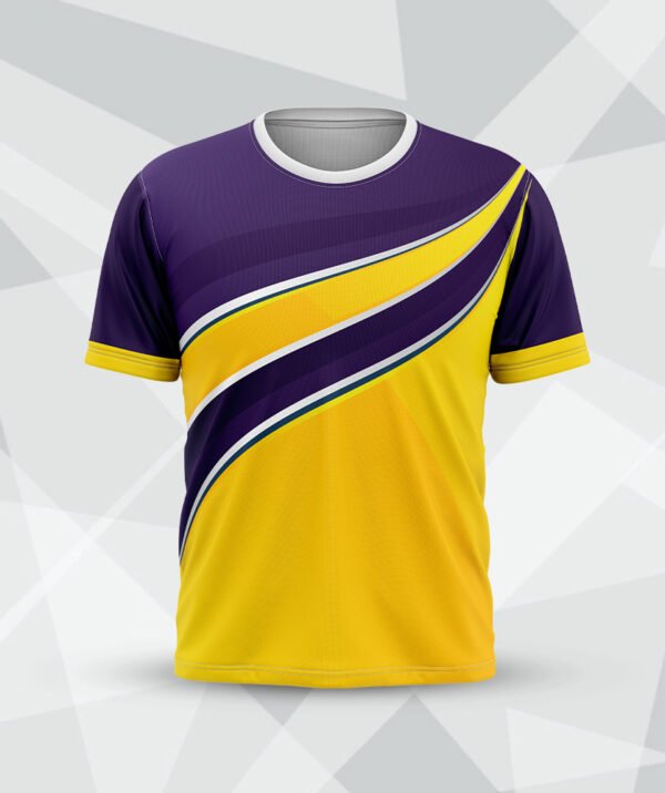 Bold Purple & Yellow Sport Round Neck t-shirt for customization